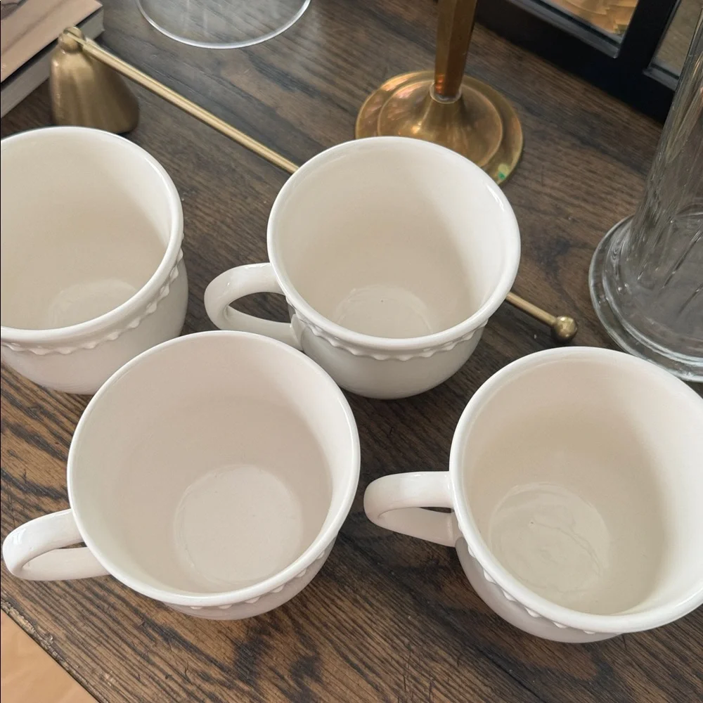 Pottery Barn | Emma Beaded Stoneware Mugs/ White set 4